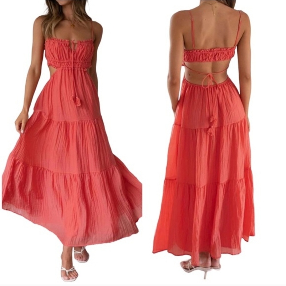 Coral Maxi Lightweighy Summer Dress